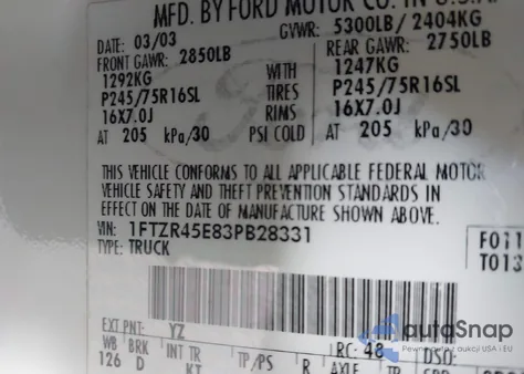 2003 Ford Ranger Edge/Xlt из США, поврежденный, VIN 1FTZR45E83PB28331